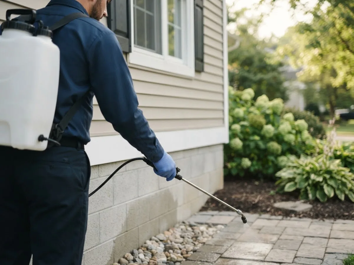Pest control technician inspecting a home in Endicott, NE